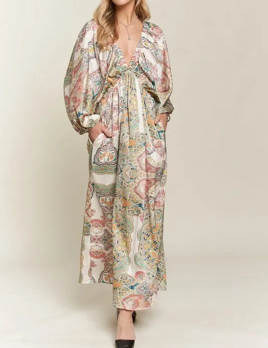 ADORA Printed V-Neck Batwing Sleeve Dress-Dresses-Krush Kandy, Women's Online Fashion Boutique Located in Phoenix, Arizona (Scottsdale Area)