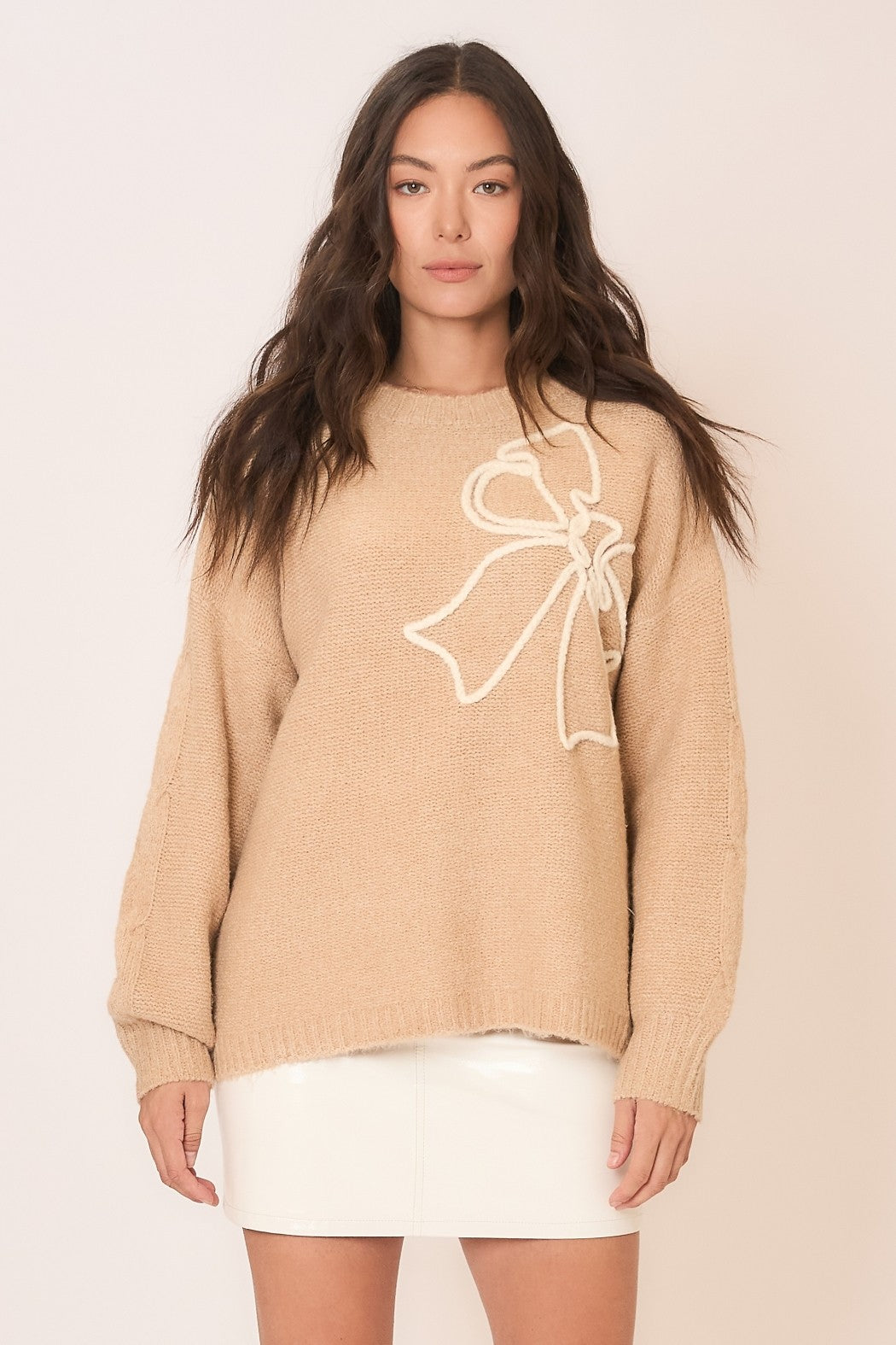 Soft Brushed Embroidered Bow Knit Sweater-Sweaters-Krush Kandy, Women's Online Fashion Boutique Located in Phoenix, Arizona (Scottsdale Area)