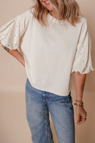 Pearl-Detail Puff Sleeve Top-Tops-Krush Kandy, Women's Online Fashion Boutique Located in Phoenix, Arizona (Scottsdale Area)