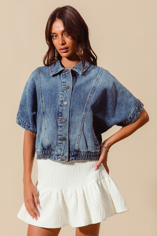 Button Front Dolman Denim Jacket-Tops-Krush Kandy, Women's Online Fashion Boutique Located in Phoenix, Arizona (Scottsdale Area)