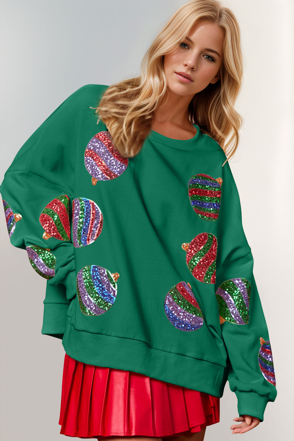 Christmas Element Sequin Round Neck Long Sleeve Sweatshirt-Sweatshirts-Krush Kandy, Women's Online Fashion Boutique Located in Phoenix, Arizona (Scottsdale Area)