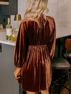 V Neck Puff Sleeve Velvet Dress-Dresses-Krush Kandy, Women's Online Fashion Boutique Located in Phoenix, Arizona (Scottsdale Area)