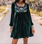 Embroidered Square Neck Long Sleeve Dress-Dresses-Krush Kandy, Women's Online Fashion Boutique Located in Phoenix, Arizona (Scottsdale Area)