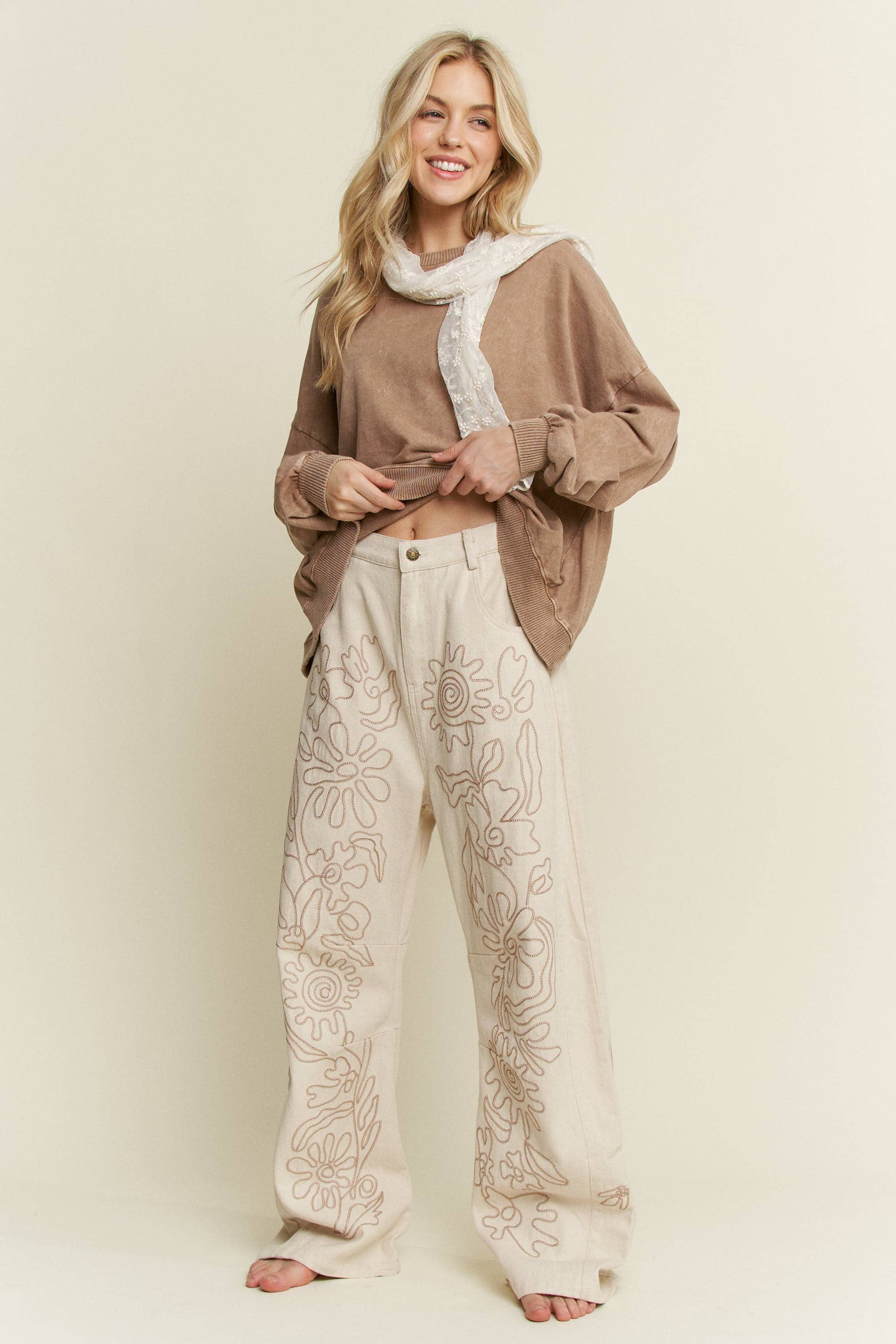 Floral Embroidered Twill Straight Western Jeans-Jeans-Krush Kandy, Women's Online Fashion Boutique Located in Phoenix, Arizona (Scottsdale Area)