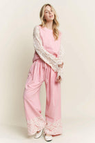 J.HER MineralWash Crochet Plicated Wide Leg Terry Pants-Krush Kandy, Women's Online Fashion Boutique Located in Phoenix, Arizona (Scottsdale Area)