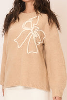Soft Brushed Embroidered Bow Knit Sweater-Sweaters-Krush Kandy, Women's Online Fashion Boutique Located in Phoenix, Arizona (Scottsdale Area)