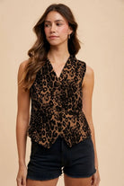 Annie Wear Stretch Leopard Denim Button Down Vest-Tops-Krush Kandy, Women's Online Fashion Boutique Located in Phoenix, Arizona (Scottsdale Area)