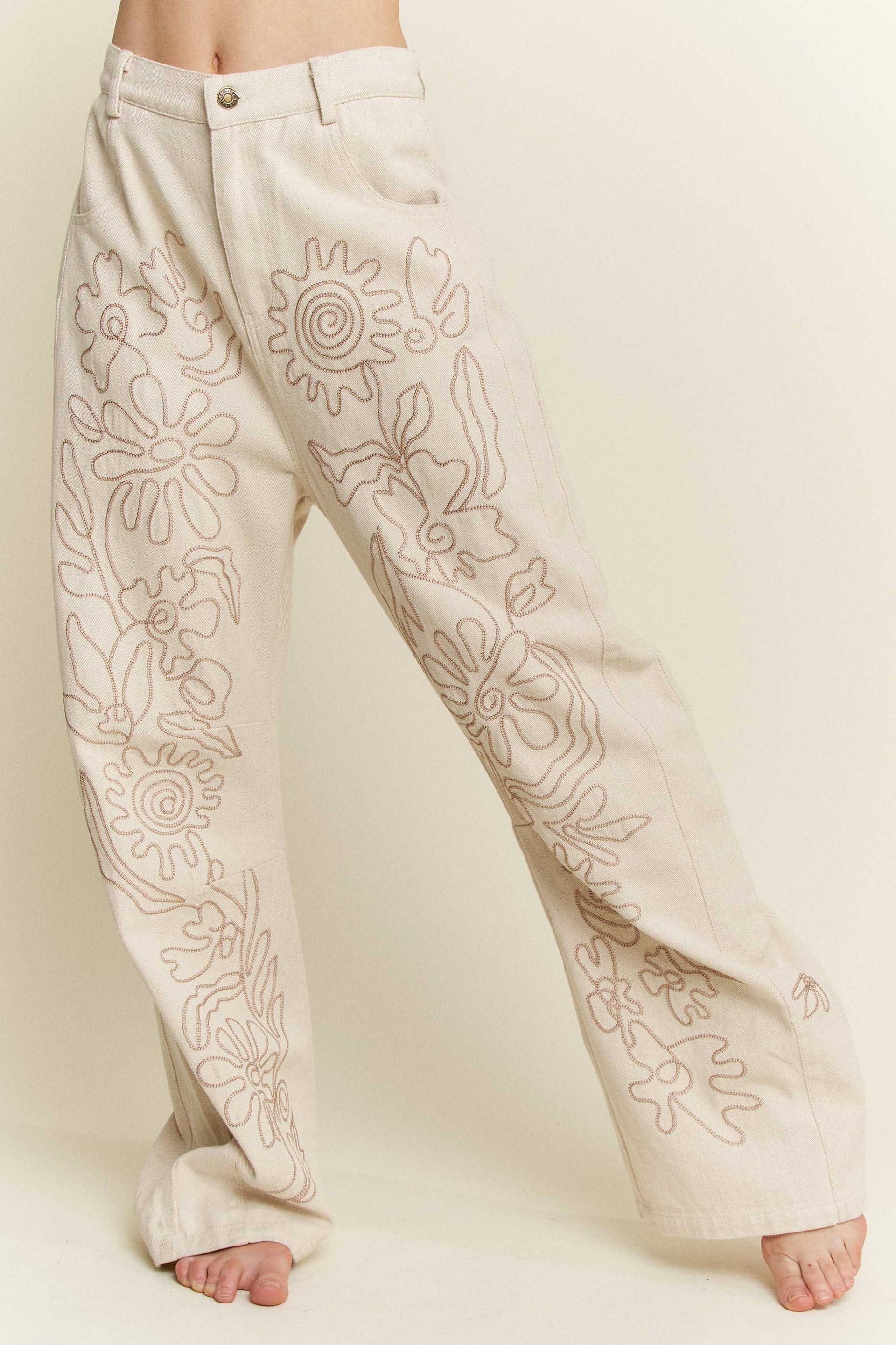 Floral Embroidered Twill Straight Western Jeans-Jeans-Krush Kandy, Women's Online Fashion Boutique Located in Phoenix, Arizona (Scottsdale Area)