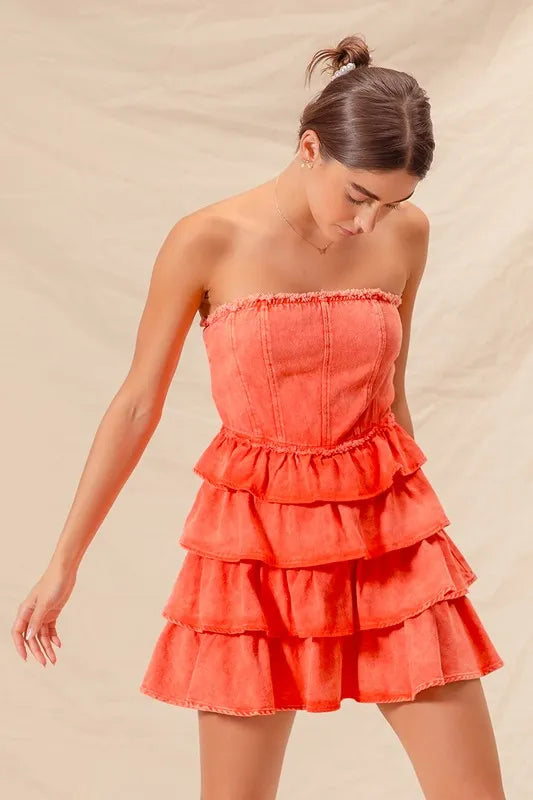 SO ME Strapless Ruffle Layered Game Day Cheer Up Dress-Dresses-Krush Kandy, Women's Online Fashion Boutique Located in Phoenix, Arizona (Scottsdale Area)