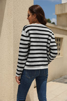 Angel Wings Striped Round Neck Button-Down Dropped Shoulder Cardigan-Cardigans-Krush Kandy, Women's Online Fashion Boutique Located in Phoenix, Arizona (Scottsdale Area)