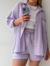 Kinsley Texture Button-Up Shirt and Drawstring Shorts Set-Krush Kandy, Women's Online Fashion Boutique Located in Phoenix, Arizona (Scottsdale Area)