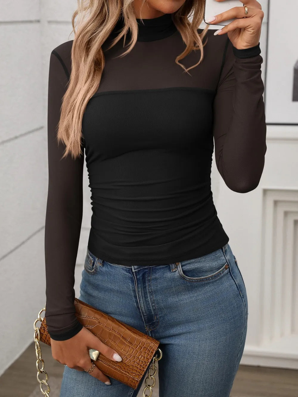 Mock Neck Long Sleeve Top-Tops-Krush Kandy, Women's Online Fashion Boutique Located in Phoenix, Arizona (Scottsdale Area)