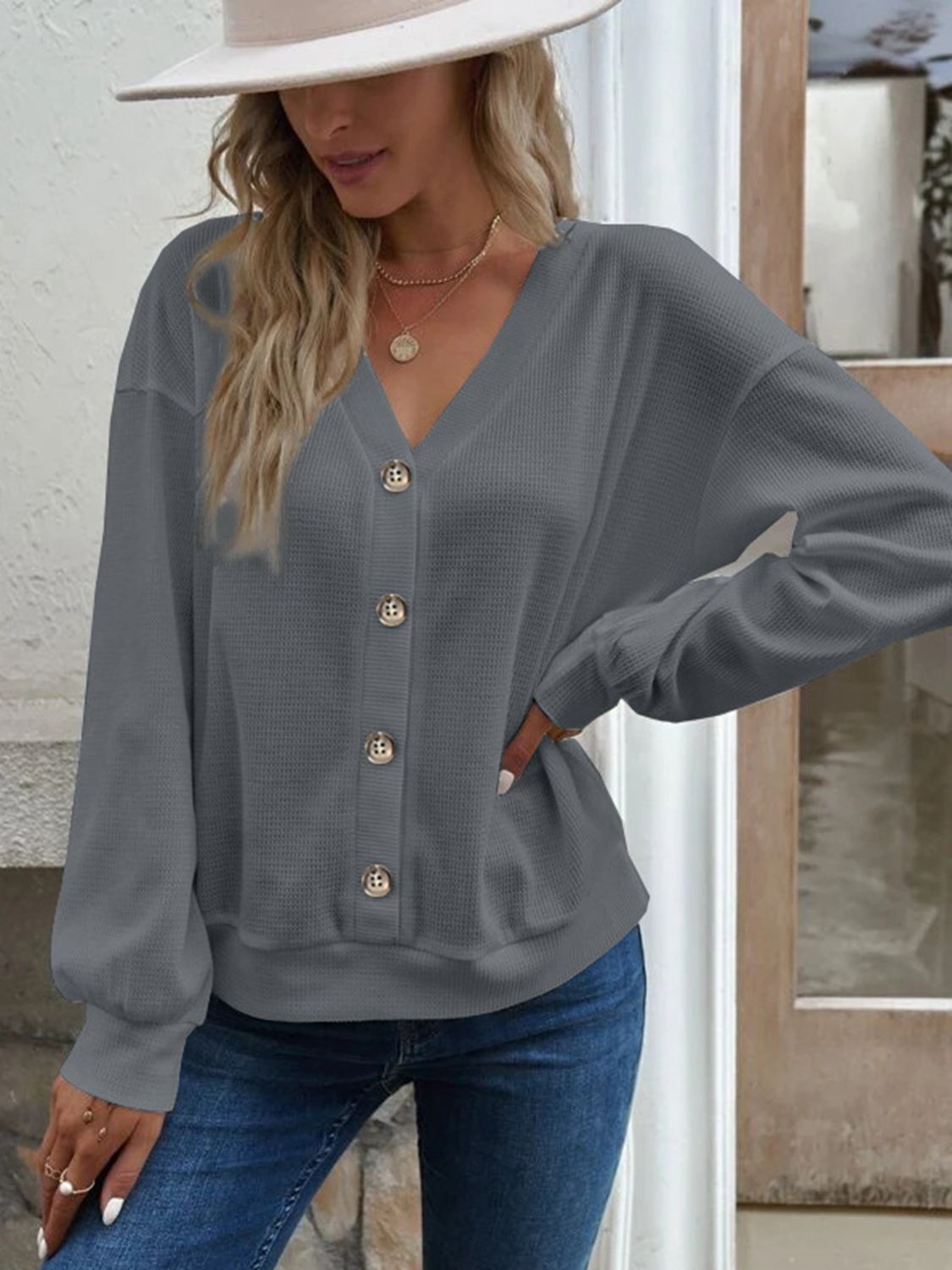 V-Neck Dropped Shoulder Blouse-Krush Kandy, Women's Online Fashion Boutique Located in Phoenix, Arizona (Scottsdale Area)