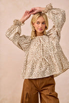 BiBi Floral Printed Peplum Blouse with Shirring and Tied-Tops-Krush Kandy, Women's Online Fashion Boutique Located in Phoenix, Arizona (Scottsdale Area)