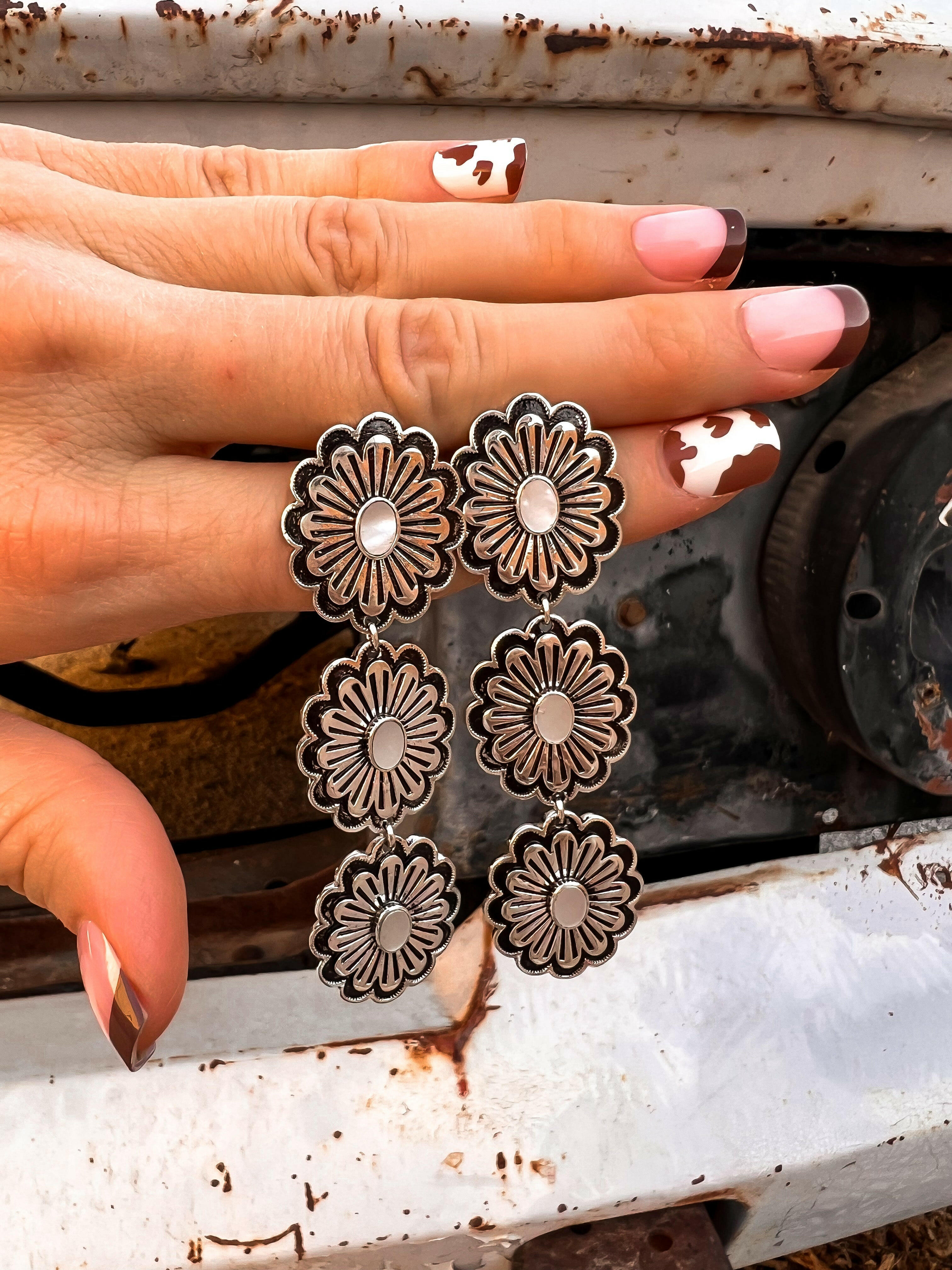 Triple Blossom Stone Earrings-Earrings-Krush Kandy, Women's Online Fashion Boutique Located in Phoenix, Arizona (Scottsdale Area)