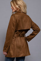 Long Sleeve Lapel Collar Self Belted Faux Suede Trench Coat-Coats-Krush Kandy, Women's Online Fashion Boutique Located in Phoenix, Arizona (Scottsdale Area)