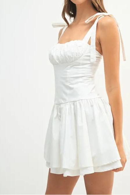 MABLE Shoulder Tie Corset Panel Mini Dress-Dresses-Krush Kandy, Women's Online Fashion Boutique Located in Phoenix, Arizona (Scottsdale Area)