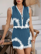 Devine Contrast Lace Vest and Skirt Set-2 Piece Outfit Sets-Krush Kandy, Women's Online Fashion Boutique Located in Phoenix, Arizona (Scottsdale Area)