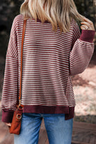 Cozy Red Stripe Colorblock Knit Pullover-Long Sleeve Tops-Krush Kandy, Women's Online Fashion Boutique Located in Phoenix, Arizona (Scottsdale Area)