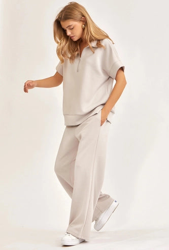 Short-Sleeved Quarter-Zip Lounge Set-2 Piece Outfit Sets-Krush Kandy, Women's Online Fashion Boutique Located in Phoenix, Arizona (Scottsdale Area)