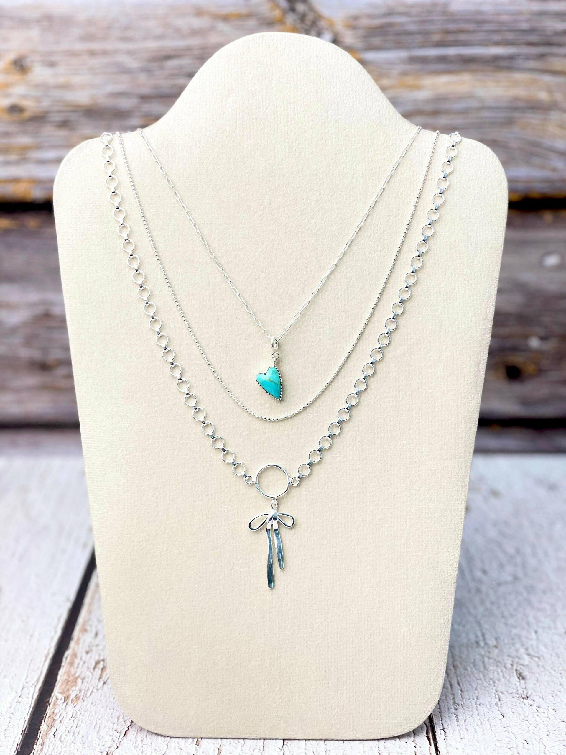 Multi-Layer Sterling Bow And Stone Heart Necklace-Necklaces-Krush Kandy, Women's Online Fashion Boutique Located in Phoenix, Arizona (Scottsdale Area)