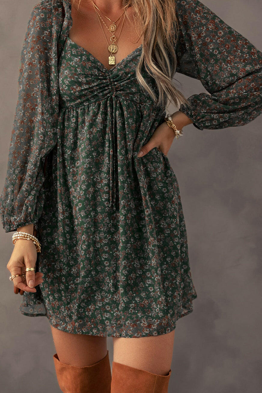 Enchanted Bloom: Green Floral Sweetheart Mini Dress-Dresses-Krush Kandy, Women's Online Fashion Boutique Located in Phoenix, Arizona (Scottsdale Area)