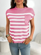 Striped Mock Neck Cap Sleeve Knit Top-Tops-Krush Kandy, Women's Online Fashion Boutique Located in Phoenix, Arizona (Scottsdale Area)