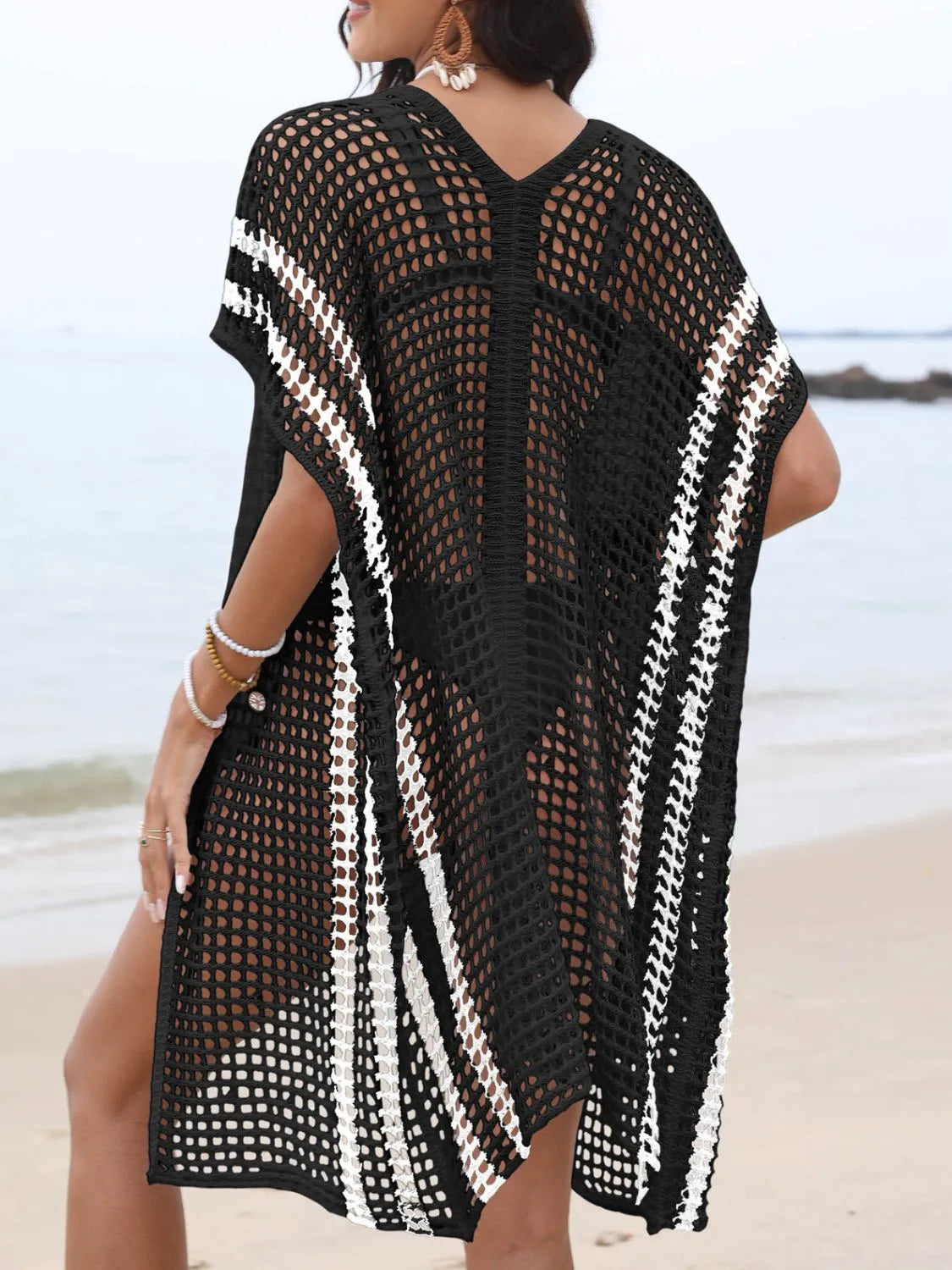 Open Front Contrast Openwork Cover-Up-Krush Kandy, Women's Online Fashion Boutique Located in Phoenix, Arizona (Scottsdale Area)