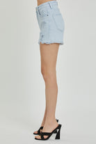 RISEN Full Size High Rise Distressed Detail Denim Shorts-Shorts-Krush Kandy, Women's Online Fashion Boutique Located in Phoenix, Arizona (Scottsdale Area)