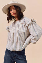 SO ME Floral Cotton Print Ruffled Long Sleeve Blouse-Tops-Krush Kandy, Women's Online Fashion Boutique Located in Phoenix, Arizona (Scottsdale Area)