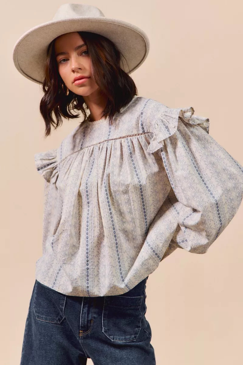 SO ME Floral Cotton Print Ruffled Long Sleeve Blouse-Tops-Krush Kandy, Women's Online Fashion Boutique Located in Phoenix, Arizona (Scottsdale Area)