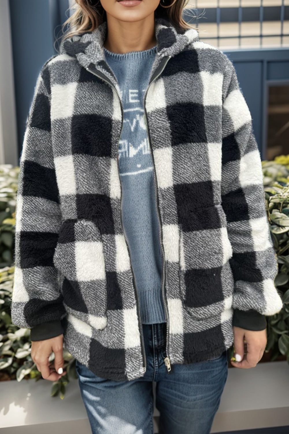 Full Size Plaid Long Sleeve Hooded Coat-Cardigans-Krush Kandy, Women's Online Fashion Boutique Located in Phoenix, Arizona (Scottsdale Area)