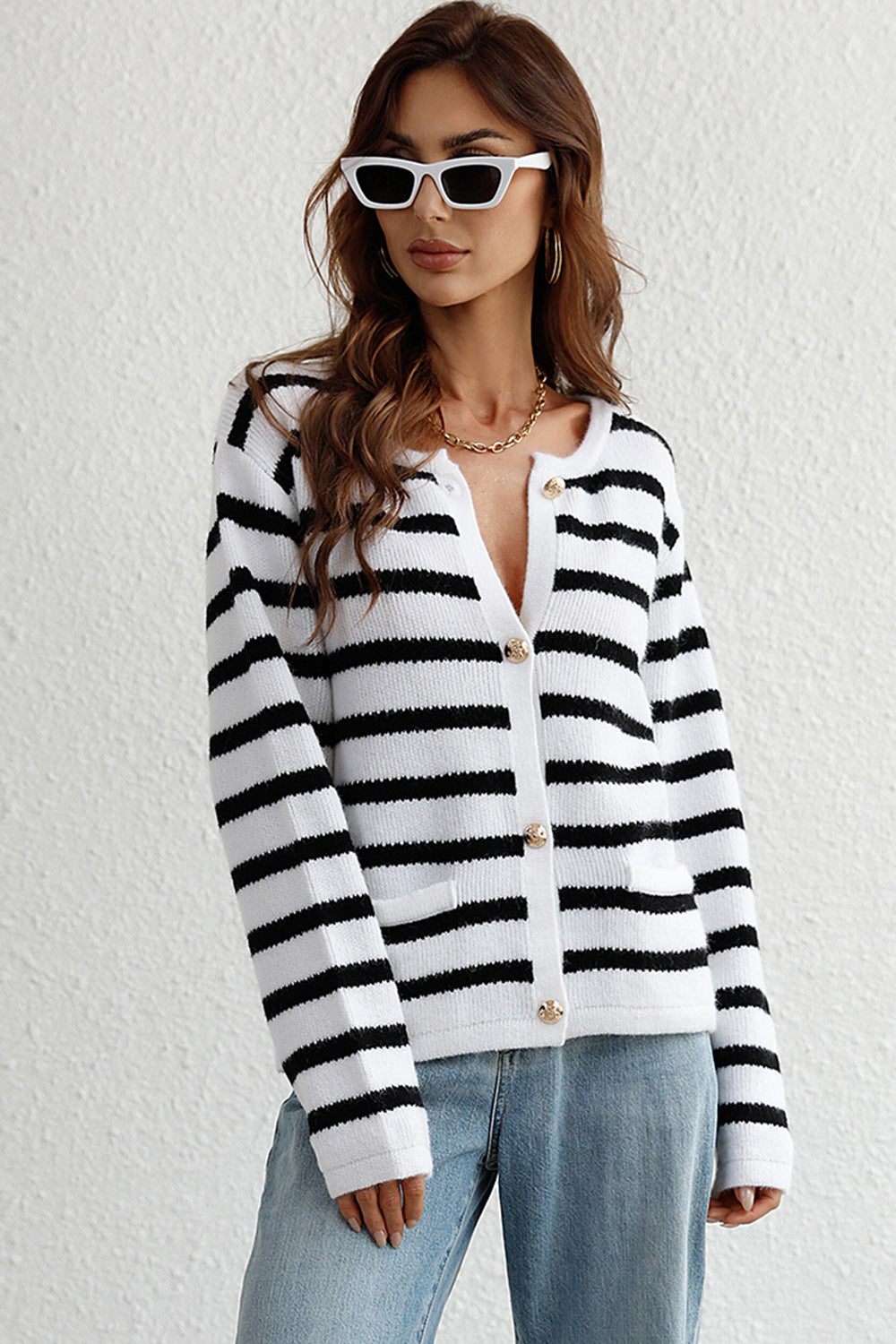 Striped Button Down Long Sleeve Cardigan-Krush Kandy, Women's Online Fashion Boutique Located in Phoenix, Arizona (Scottsdale Area)