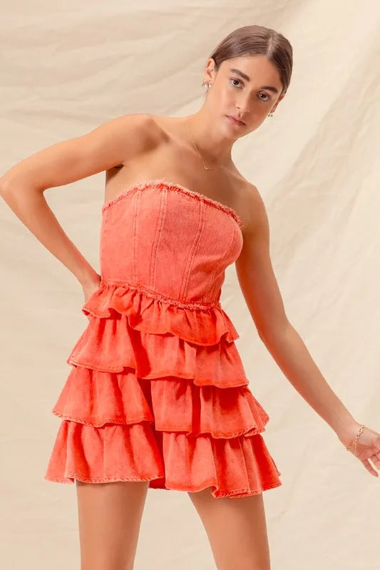 SO ME Strapless Ruffle Layered Game Day Cheer Up Dress-Dresses-Krush Kandy, Women's Online Fashion Boutique Located in Phoenix, Arizona (Scottsdale Area)