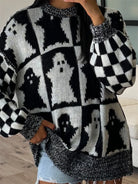 Checkered Ghost Knit Sweater-Sweaters-Krush Kandy, Women's Online Fashion Boutique Located in Phoenix, Arizona (Scottsdale Area)
