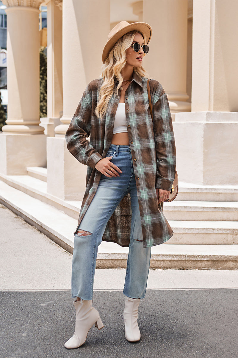 Mandy Plaid Collared Neck Long Sleeve Coat-Long Sleeve Tops-Krush Kandy, Women's Online Fashion Boutique Located in Phoenix, Arizona (Scottsdale Area)