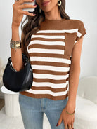 Striped Mock Neck Cap Sleeve Knit Top-Tops-Krush Kandy, Women's Online Fashion Boutique Located in Phoenix, Arizona (Scottsdale Area)