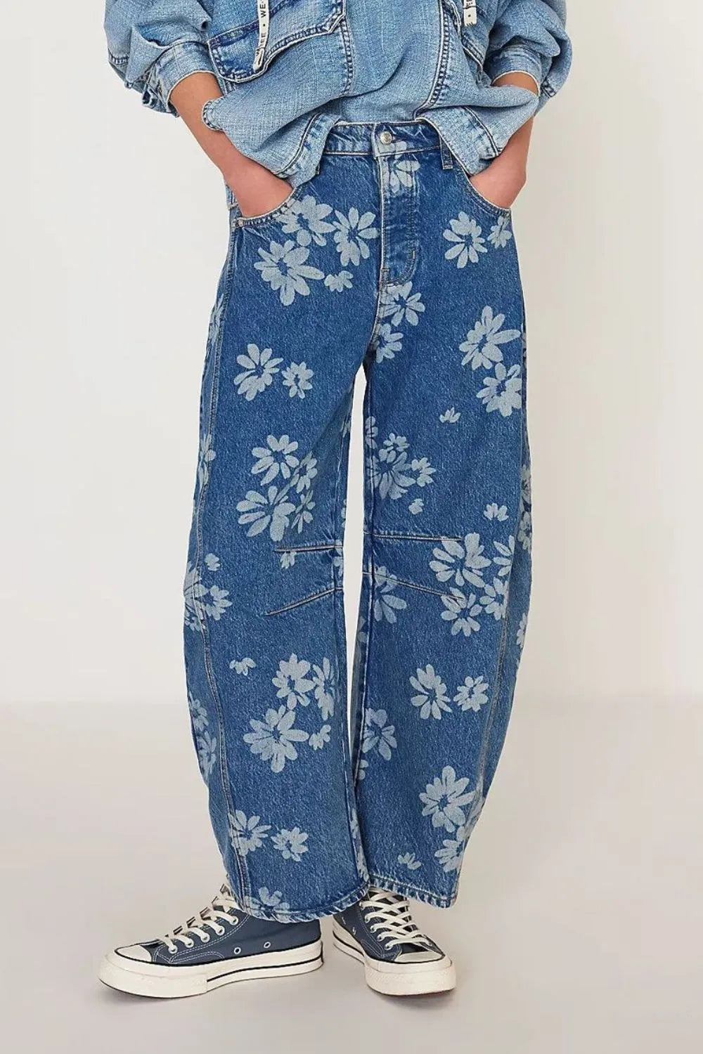 Flower Print Wide Leg Jeans-Denim-Krush Kandy, Women's Online Fashion Boutique Located in Phoenix, Arizona (Scottsdale Area)