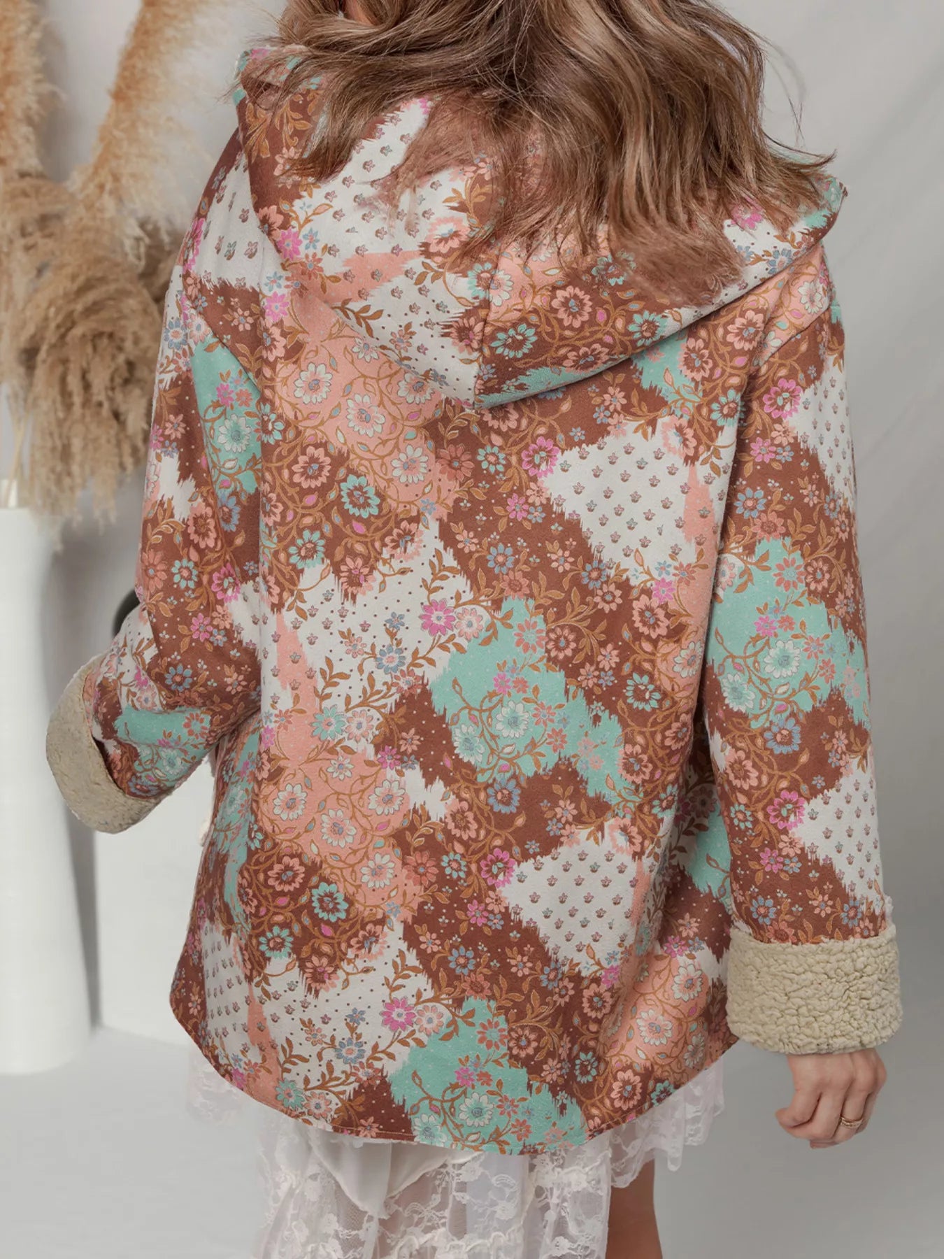 Floral Printed Sherpa Lined Hooded Jacket-Jacket-Krush Kandy, Women's Online Fashion Boutique Located in Phoenix, Arizona (Scottsdale Area)