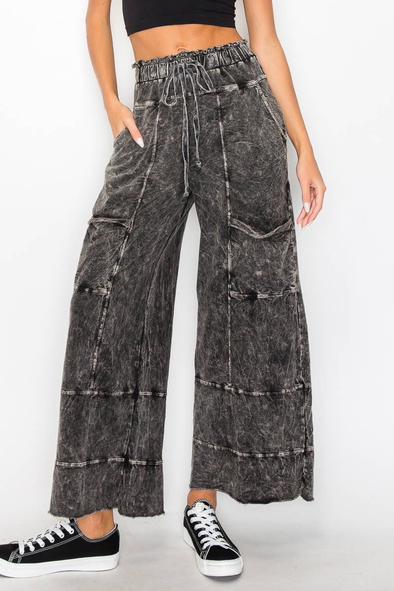 Seaside Breeze Mineral Wash Wide Leg Cropped Pants-Bottoms-Krush Kandy, Women's Online Fashion Boutique Located in Phoenix, Arizona (Scottsdale Area)