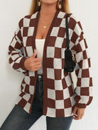 Checkered Open Front Long Sleeve Cardigan-Cardigans-Krush Kandy, Women's Online Fashion Boutique Located in Phoenix, Arizona (Scottsdale Area)