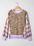Stripe Color Block Patchwork Leopard Casual Sweatshirt with Slits-Sweaters-Krush Kandy, Women's Online Fashion Boutique Located in Phoenix, Arizona (Scottsdale Area)