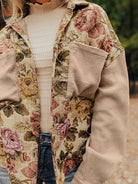 Floral Waffle Knit Patchwork Chest Pockets Buttoned Jacket-Jacket-Krush Kandy, Women's Online Fashion Boutique Located in Phoenix, Arizona (Scottsdale Area)
