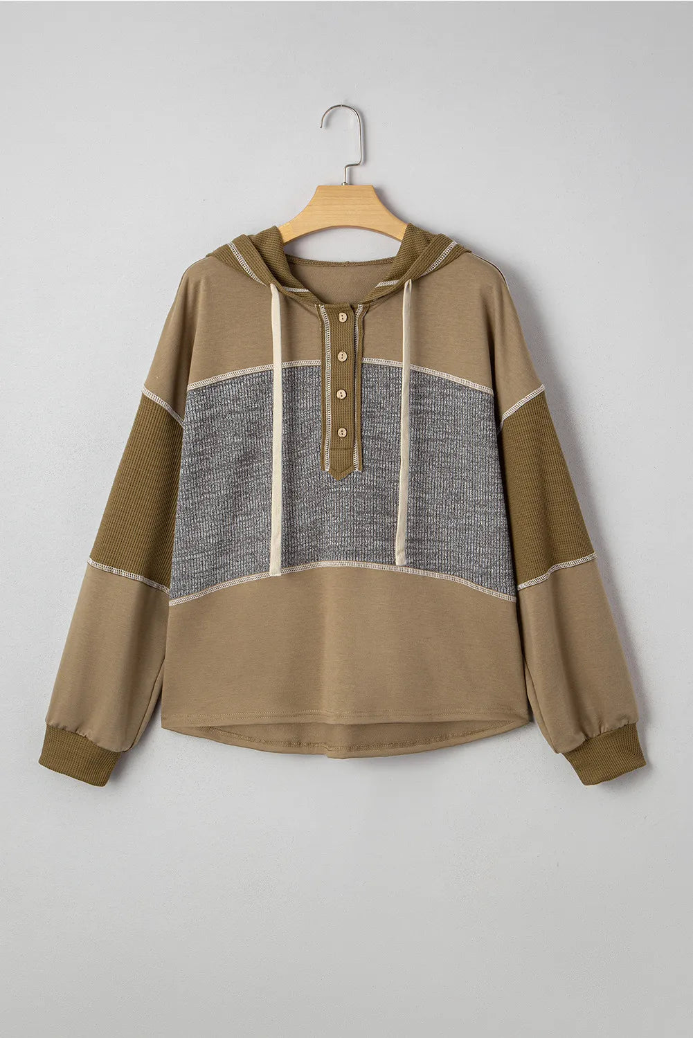 Cozy Patchwork Button Hoodie-Tops-Krush Kandy, Women's Online Fashion Boutique Located in Phoenix, Arizona (Scottsdale Area)