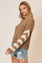 Light Knit Stripe Sleeve Pullover Sweater-Sweaters-Krush Kandy, Women's Online Fashion Boutique Located in Phoenix, Arizona (Scottsdale Area)