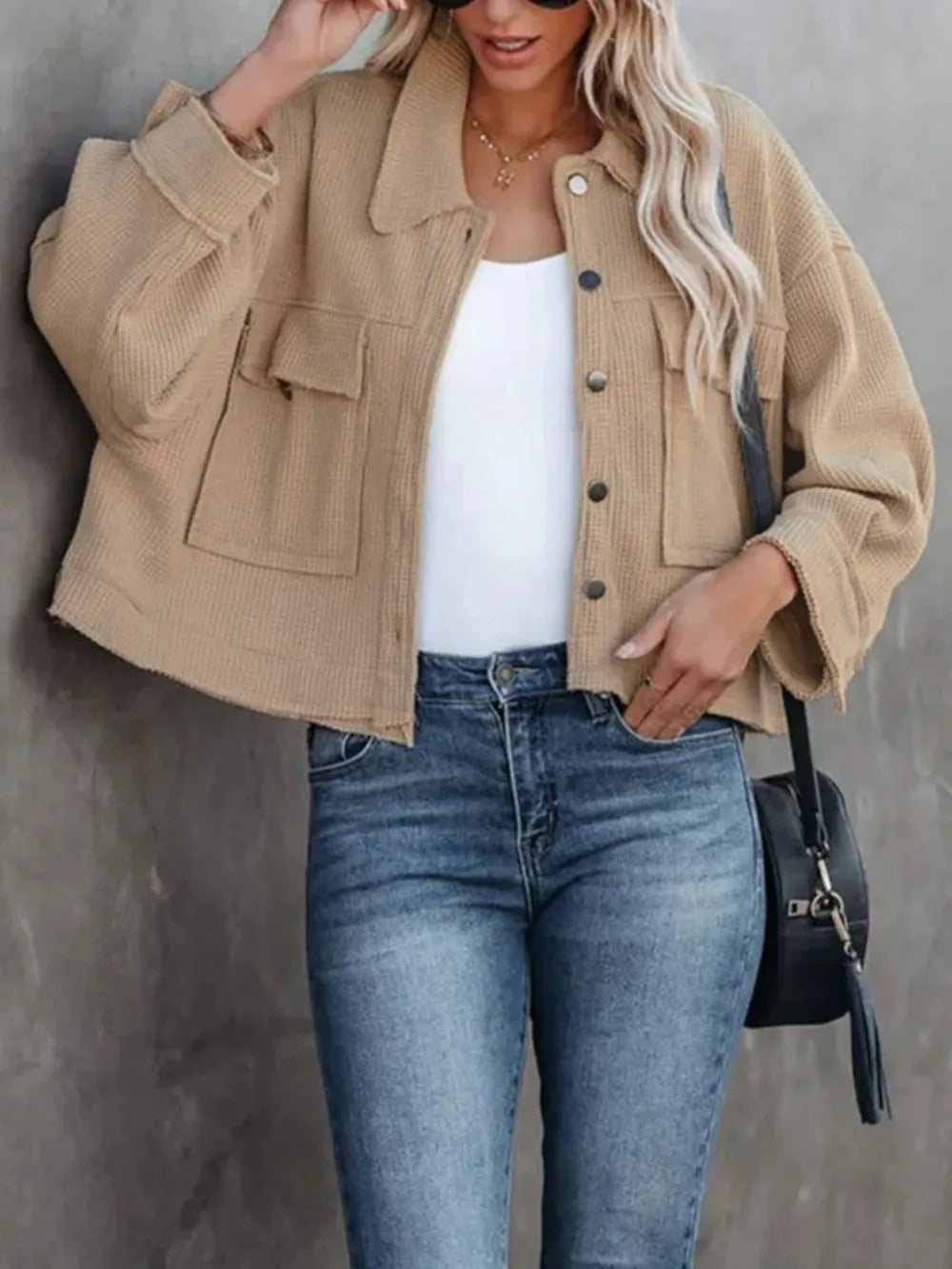Button Up Long Sleeve Jacket-Jackets-Krush Kandy, Women's Online Fashion Boutique Located in Phoenix, Arizona (Scottsdale Area)