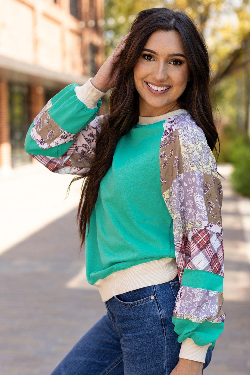 Patchwork Charm Colorblock Pullover-Tops-Krush Kandy, Women's Online Fashion Boutique Located in Phoenix, Arizona (Scottsdale Area)