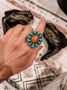 Turquoise & Spiny Oyster Blossom Ring | Krush Kandy Original-Krush Kandy, Women's Online Fashion Boutique Located in Phoenix, Arizona (Scottsdale Area)