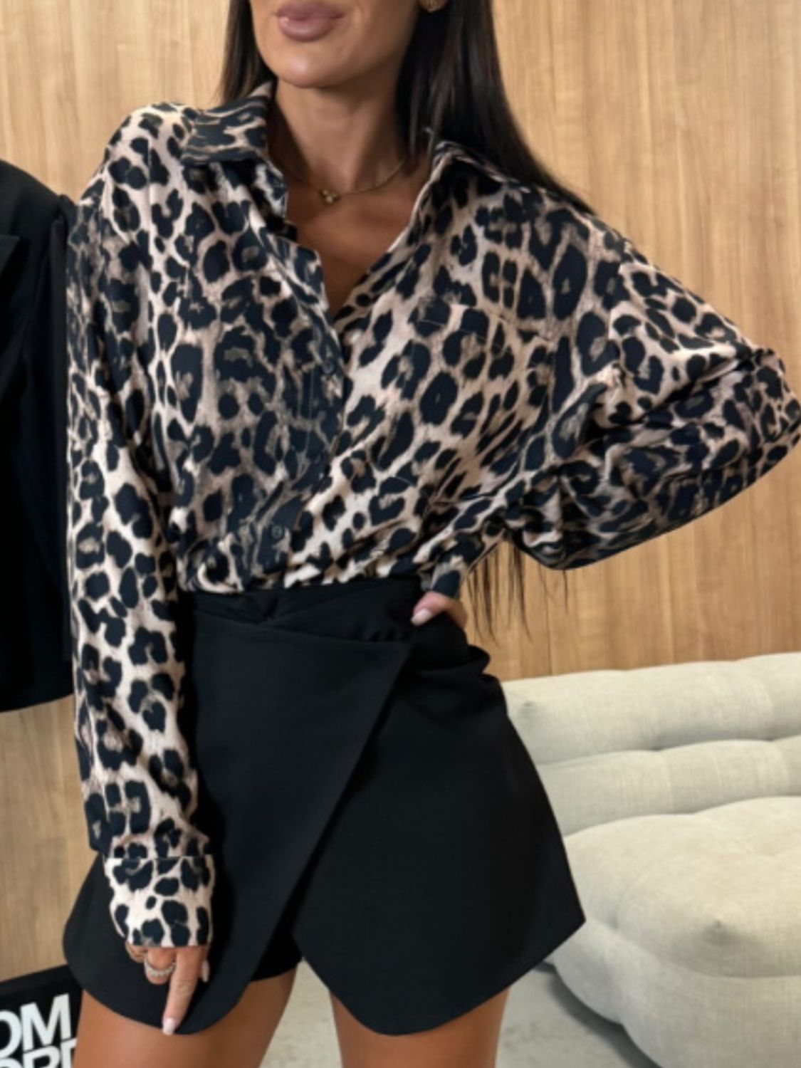 Leopard Collared Neck Long Sleeve Shirt-Krush Kandy, Women's Online Fashion Boutique Located in Phoenix, Arizona (Scottsdale Area)