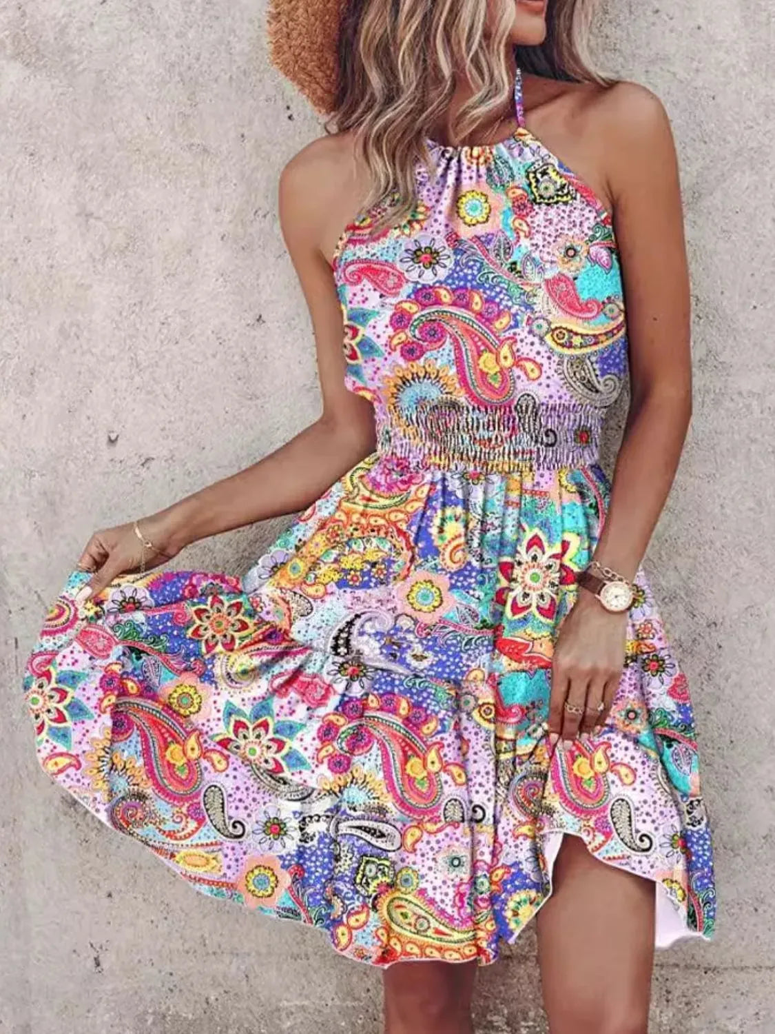 Paisley Print Halter Neck Mini Dress-Krush Kandy, Women's Online Fashion Boutique Located in Phoenix, Arizona (Scottsdale Area)